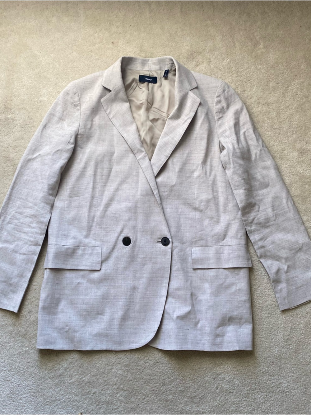 Theory Blazer Womens 4 Beige Linen Blend Double Breasted Jacket Lined Pockets